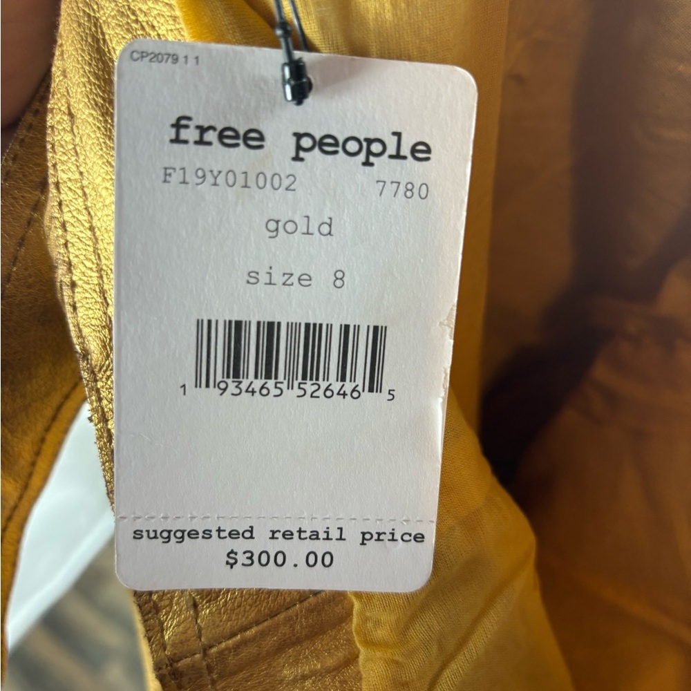 NWT Free People Women's Goldie Leather Mini Dress Gold, Size 8 - Picture 10 of 13